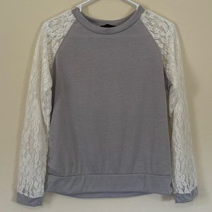 Gray Long Sleeve Shirt with White Lace Sleeves. Size M
